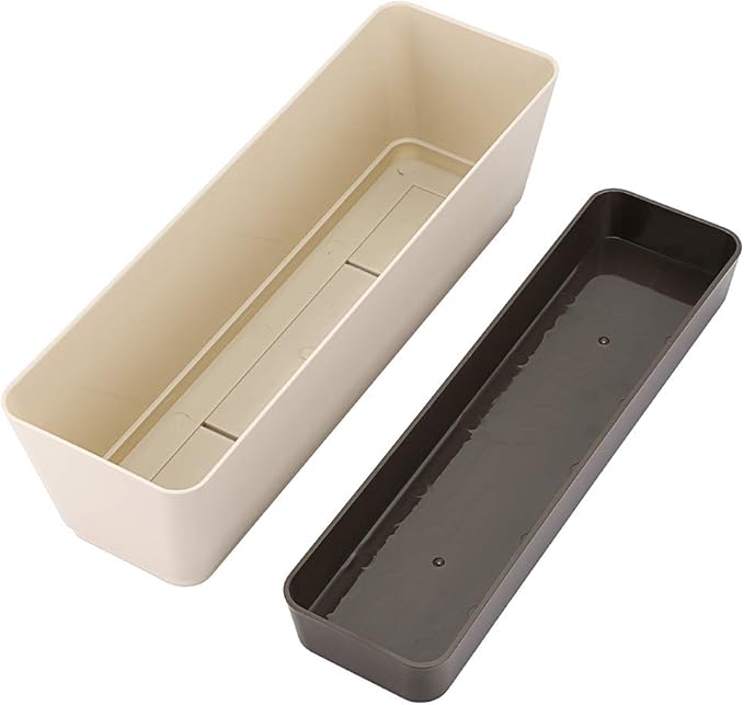 Skelang 3 Pcs Rectangular Plant Pot, 12" Watering Container with Drainage Hole, Window Planter Box with Saucer for Succulents, Flowers, Indoor Plants, African Violets