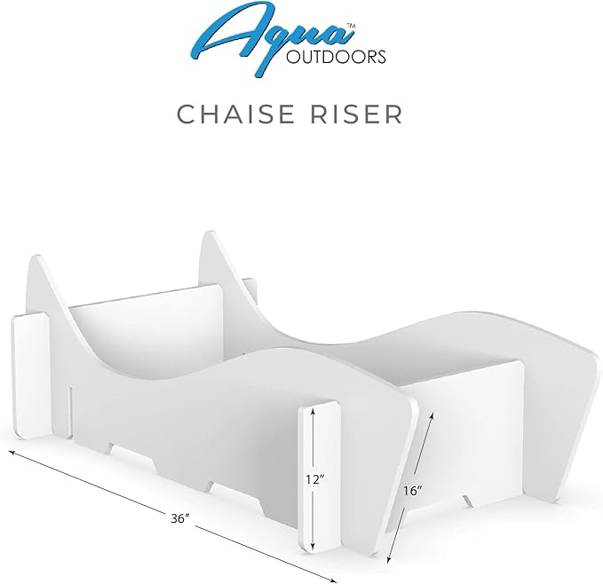 Aqua Outdoors in-Pool DEEP Ledge Chaise Set - Two Chaises - Two Headrest Pillows - Chaise Risers and One Large in Pool Side Table - for ledges 9"-14" inches Deep (Classic White-Blue)
