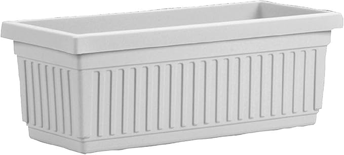 23.5 Inch Terra Roma Rectangular Window Planter Box - Lightweight Plastic Indoor Outdoor Plant Pot with Drainage for Windowsill, Herbs, Flowers, White