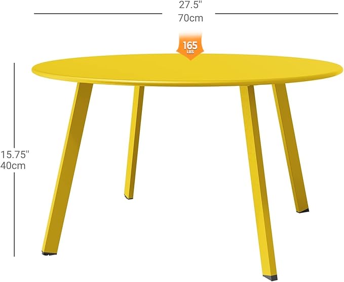 Grand Patio Round Steel Patio Coffee Table, Weather Resistant Outdoor Large Side Table, Yellow…