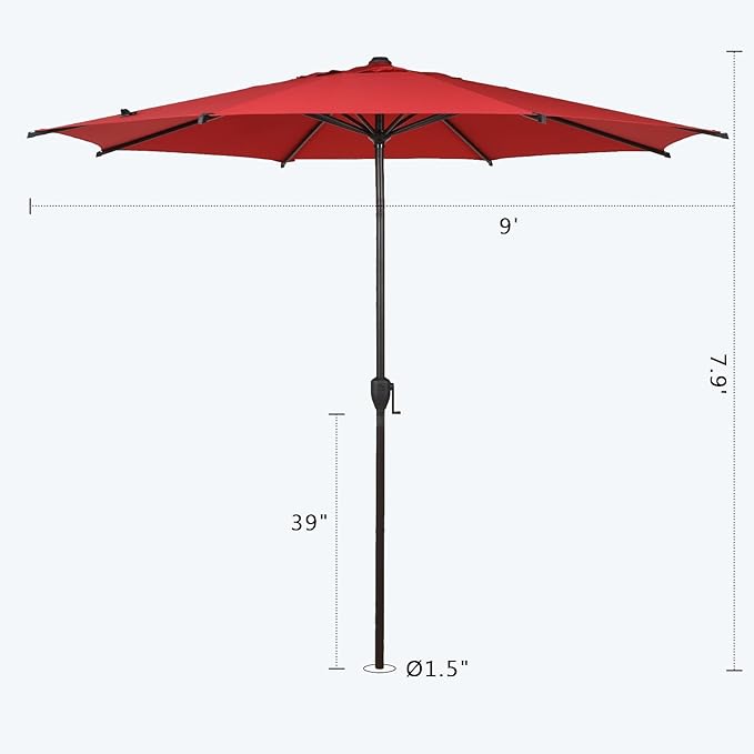 Abba Patio 9FT Lyon Outdoor Patio Umbrella Outdoor Table Umbrella with Push Button Tilt and Crank Market Umbrella 8 Sturdy Ribs UV Protection Waterproof for Garden Deck Backyard Pool Dark Red