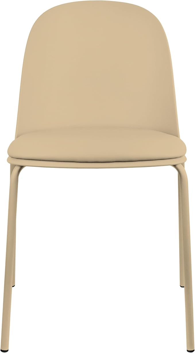 2xhome Parent Modern Stackable Armless Dining Chair | Plastic Shell Seat with Metal Legs | Indoor or Outdoor Use | Home Kitchen Patio (4, Beige, Padded Seat)
