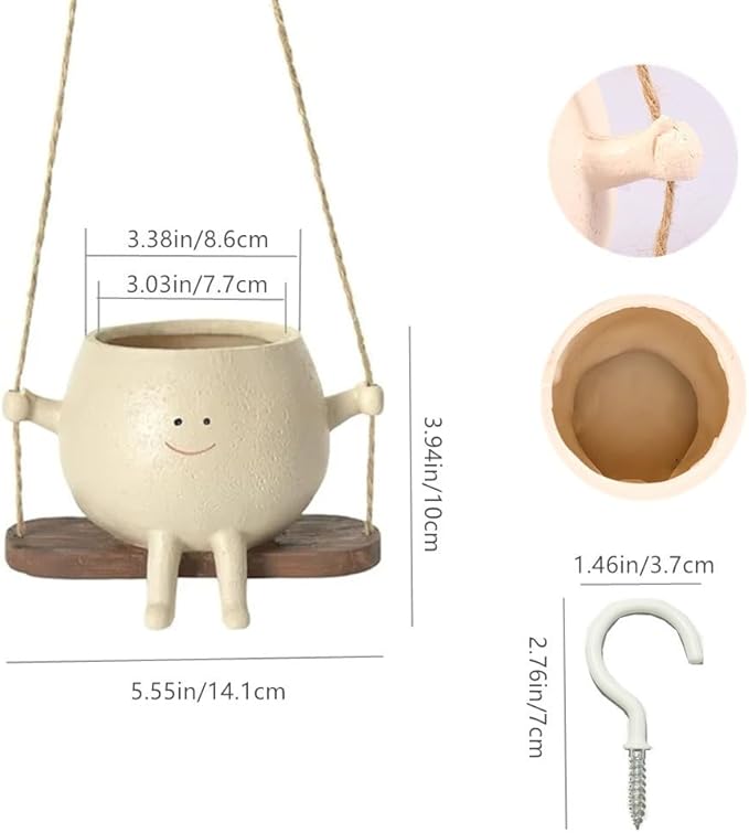 Swing Face Planter Pot - Hanging Smiley Planter for Indoor and Outdoor Plants, Succulents, String of Pearls - Cute Creative Swing Gifts for Holidays and Parties