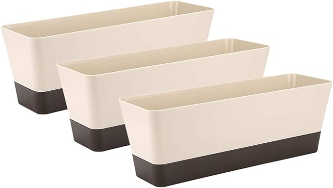 Skelang 3 Pcs Rectangular Plant Pot, 12" Watering Container with Drainage Hole, Window Planter Box with Saucer for Succulents, Flowers, Indoor Plants, African Violets