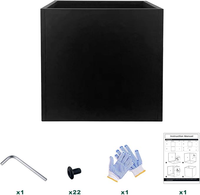 Galvanized Steel Black Planter Box Square 28 in Metal Large Planter Box Outdoor Indoor Huge Cube Heavy Duty Flower Pot Modern Commercial Residential for Patio, Yard, Garden