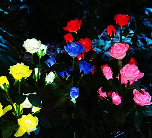 GONIMY Outdoor Realistic Solar Powered Rose Flower Lights Stake,2 Pack 10 Rose Solar Garden Decorative Waterproof Lights for Backyard Patio Pathway Xmas Decoration-Yellow