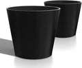 Wide Planters for Outdoor Plants, Extra Large Indoor Flower Pots for Garden, Front Porch, Patio - Round Resin Planter Set of 2 (Black, 16 inch - 2 Pack)