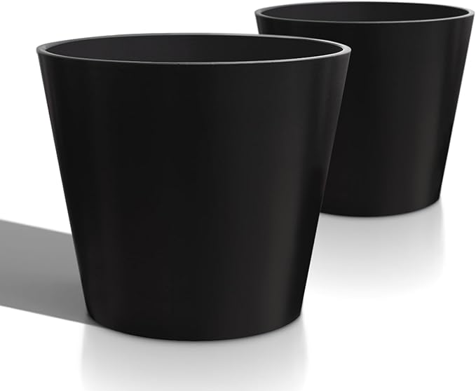 Wide Planters for Outdoor Plants, Extra Large Indoor Flower Pots for Garden, Front Porch, Patio - Round Resin Planter Set of 2 (Black, 20 inch - 2 Pack)