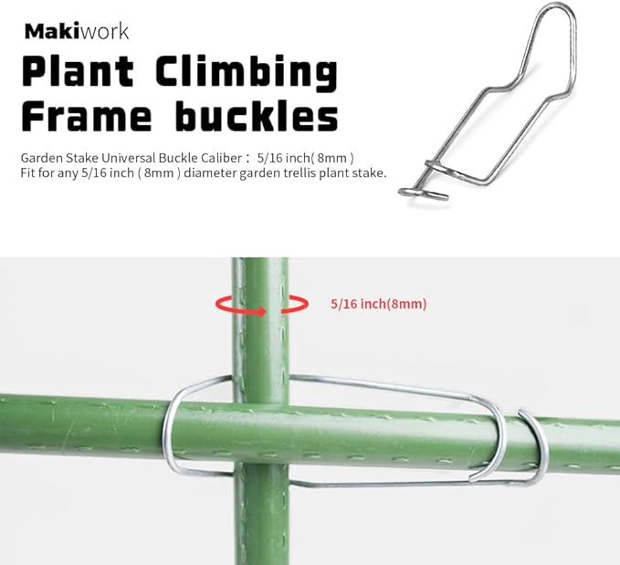 5/16 Inch 8mm Plants Vines Stakes Galvanized Steel Clips Garden Support Stakes Joints Climbing Vine Trellis Clips Plant Climbing Frame Buckles for Tomato Cucumber Eggplant Vine Vegetable,20 PCS
