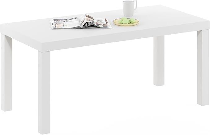 Furinno CLASSIC Coffee Table, Modern Rectangle Coffee Table with 1.8" Triple Thick Tabletop, Side Table, Toolless Assembly, for Living Room, Home Office, White