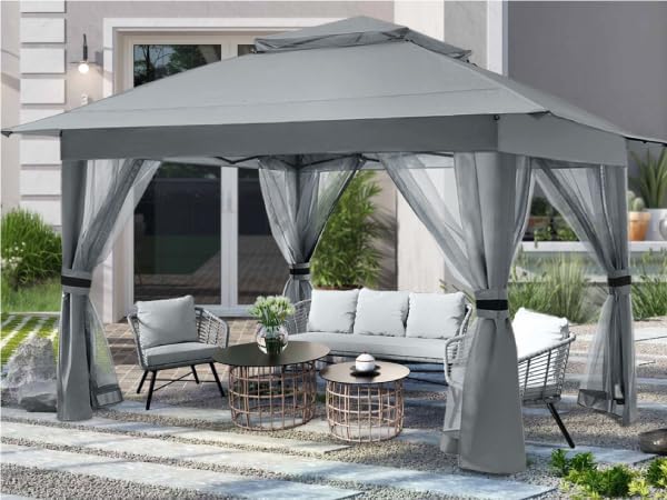 COOSHADE 13x13 Pop Up Gazebo Tent Outdoor Canopy Patio Shelter with Mosquito Netting(Grey)
