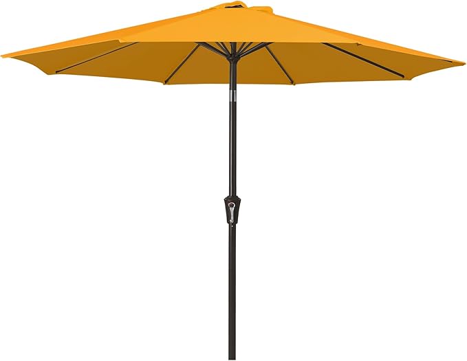 MEWAY 9ft Patio Umbrella Outdoor Table Umbrellas with Push Button Tilt and Crank, Market Umbrella 8 Sturdy Ribs for Deck, Garden, Pool and Backyard, Sun Orange