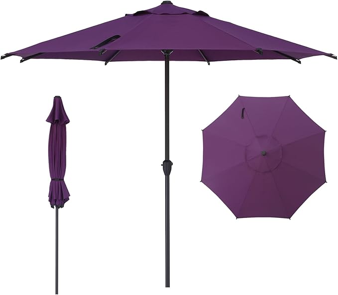 Abba Patio 9FT Lyon Outdoor Patio Umbrella Outdoor Table Umbrella with Crank Market Umbrella 8 Sturdy Ribs UV Protection Waterproof and Push Button Tilt for Garden Deck Backyard,Purple