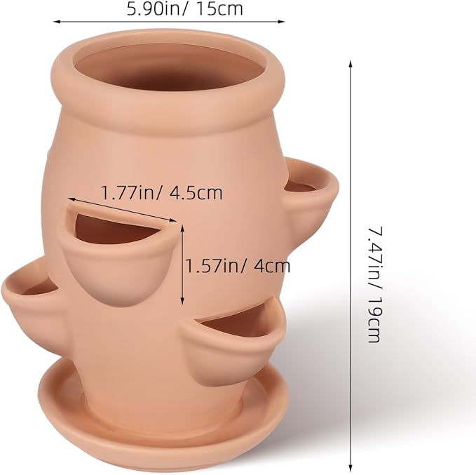 Strawberry Planter Garden Tower with 6 Pocket Terracotta Pot Vertical Garden Planters Pot Versatile Flower Container for Home Patio Balconies Gardening