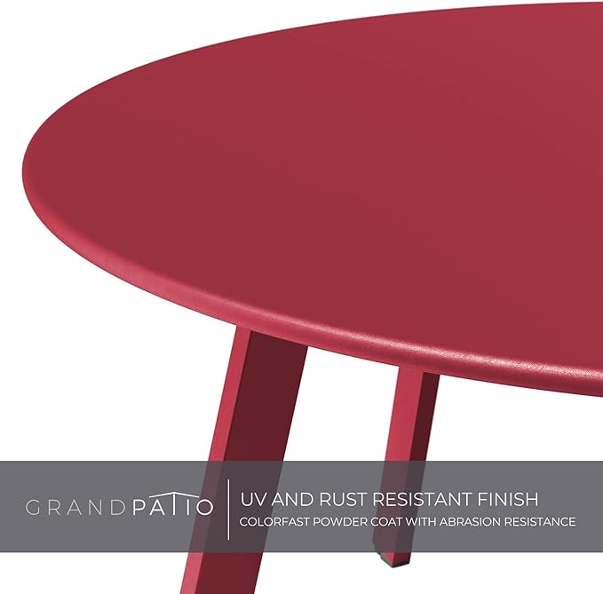 Grand patio Round Steel Patio Coffee Table, Weather Resistant Outdoor Large Side Table, (Red, 1PC)