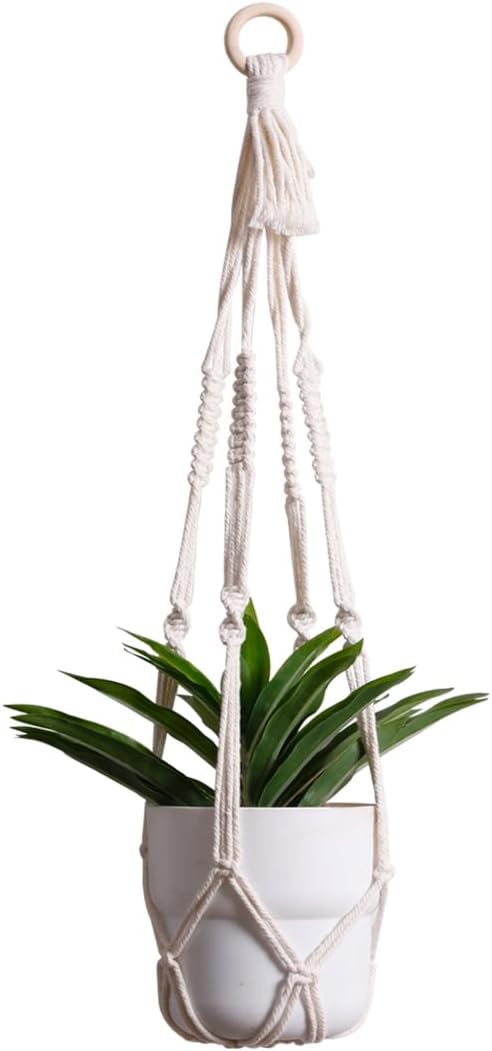 Artilady Plant Hanger Indoor Macrame Hanging Planters for Plants Holder Boho White Basket No Tassels Farmhouse Rustic Window Wall Decor (White Planter-1pcs)