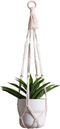 Artilady Plant Hanger Indoor Macrame Hanging Planters for Plants Holder Boho White Basket No Tassels Farmhouse Rustic Window Wall Decor (White Planter-1pcs)