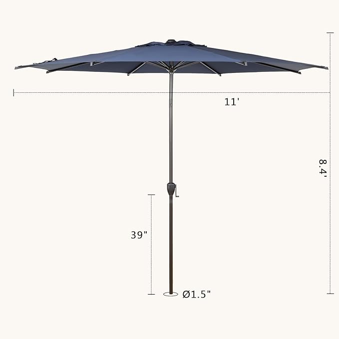 Abba Patio 11FT Lyon Outdoor Patio Umbrella Outdoor Table Umbrella with Push Button Tilt and Crank Market Umbrella 8 Sturdy Ribs UV Protection Waterproof for Garden Deck Backyard Pool, Navy Blue