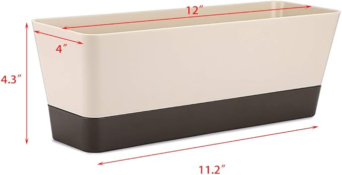 Skelang 2 Pcs Rectangular Plant Pot, 12" Watering Plant Container with Drainage Hole, Window Planter Box with Saucer for Succulents, Flowers, Herbss