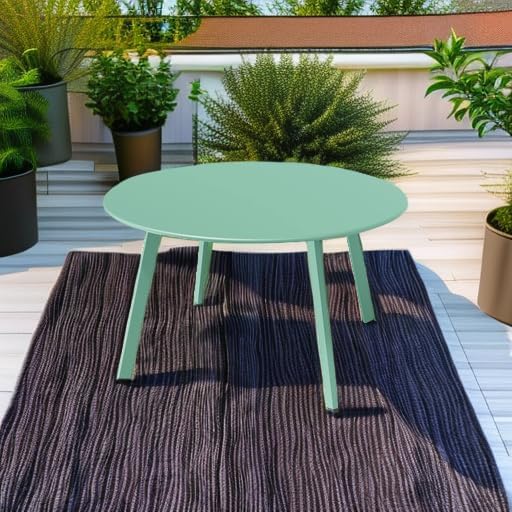 Grand Patio Round Steel Patio Coffee Table, Weather Resistant Outdoor Large Side Table, Mint Green…