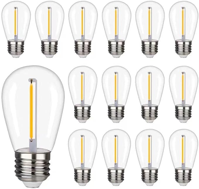 Shatterproof LED String Lights, Waterproof, Warm White 2200K, 70LM, E26 Base - 15 Pack