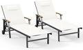 Ciokea Outdoor Lounge Chair with Pillow Set of 2, 5-Position Aluminum Chaise Lounge with Wheels & Armrests, 400 lbs Heavy Duty Patio Pool Chair for Backyard, Deck, Beach & Poolside, White