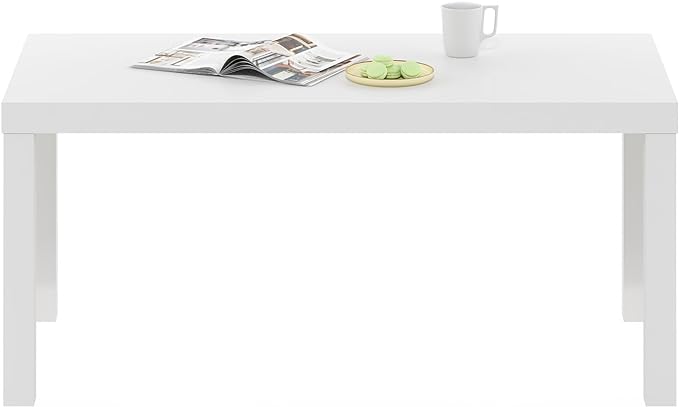 Furinno CLASSIC Coffee Table, Modern Rectangle Coffee Table with 1.8" Triple Thick Tabletop, Side Table, Toolless Assembly, for Living Room, Home Office, White