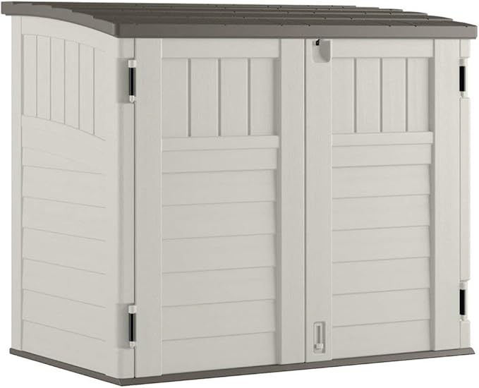 Suncast 3 Pack 34 Cu Ft Capacity Horizontal Outdoor Storage Shed for Garbage Cans, Garden Accessories, Backyard, and Patio Use, Vanilla
