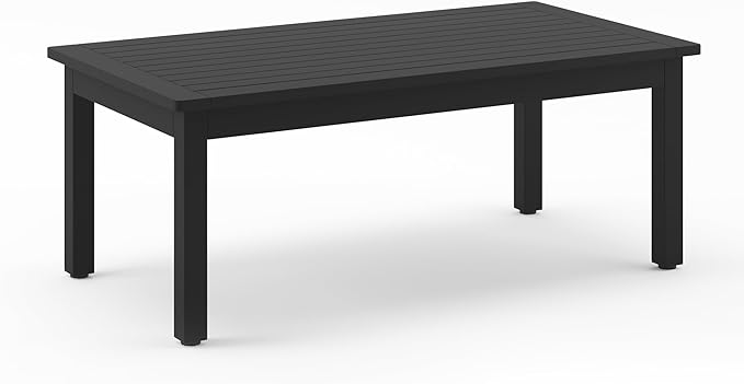 LUE BONA Outdoor Coffee Table, HDPS Black Patio Coffee Tables for Outside Rectangle, Adjustable Levelling Feet/Weather Resistant, Patio Table for Deck, Pool, Balcony, Indoor or Outdoor Use