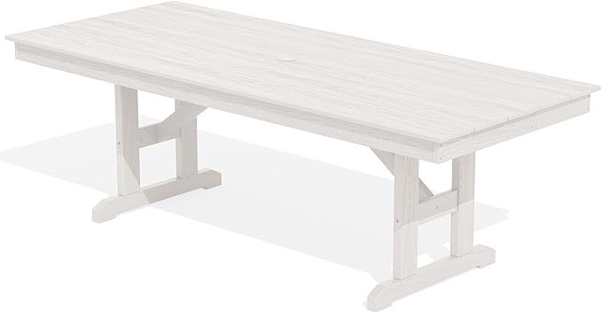SERWALL Outdoor Dining Table, 84" Rectangular Dining Table for 6-10 Person, All Weather HDPE Outdoor Furniture for Backyard, Garden, White