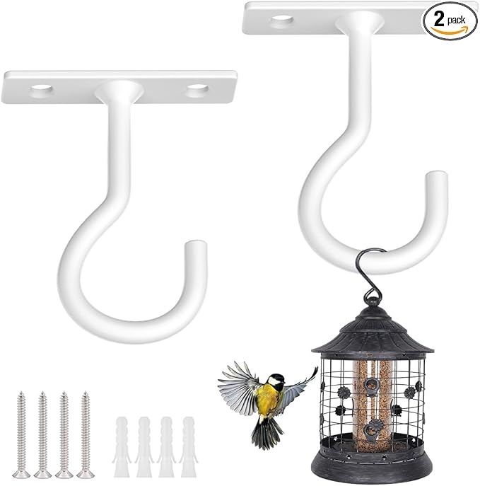 Ceiling Hooks for Hanging Plants 2pack 2.5inch Wall Mount Plant Hooks Meatl Plant Hanger Indoor for Hanging Lanterns, Bird Feeder, Flower Basket, Home Decor Indoor & Outdoor (White)