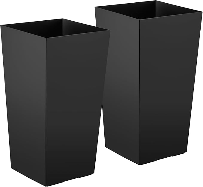 VEVOR 30 inch Tall Planters for Outdoor Plants Set of 2, Black Tall Planter for Indoor Plants, Modern Large Planters for Front Porch Patio Balcony, Plant Container Flower Pots with Built-in Drainage