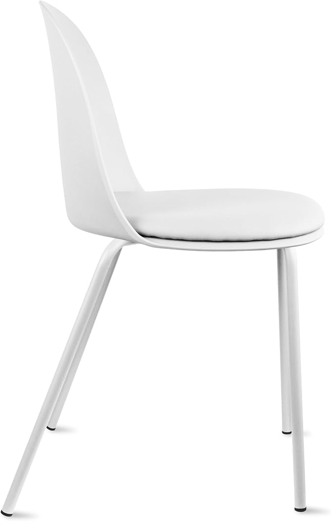 2xhome Modern Stackable Armless Dining Chair | Plastic Shell Seat with Metal Legs | Indoor or Outdoor Use | Home Kitchen Patio (4, White, Padded Seat)