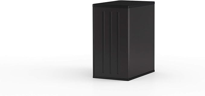 Suncast Heavy-Duty Resin Outdoor Storage Cabinet, 30" W x 20.25" D x 36" H Dark Grey Base Garage Storage Cabinet with Lockable Doors and Metal Reinforced Shelves, Made in The USA