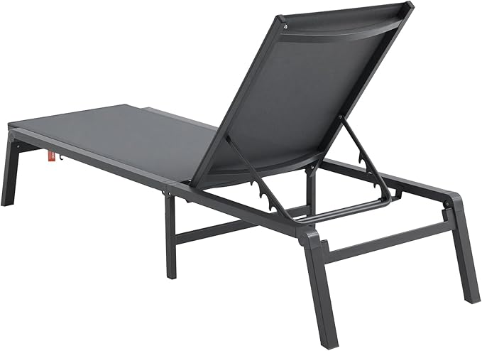 VEVOR Chaise Lounge Chair Outdoor, Aluminum Patio Lounge Chairs with Adjustable 5-Position, Folding Pool Chair Recliner and Full Flat Tanning Chairs for Patio, Beach, Pool, Dark Grey