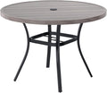 VICLLAX Round Patio Table with Adjustable Umbrella Hole, All Weather Outdoor Round Dining Table for Lawn Garden, 41.2"x 28" Grey Wood-Like Outdoor Coffee Table