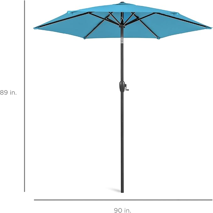Best Choice Products 7.5ft Heavy-Duty Round Outdoor Market Table Patio Umbrella w/Steel Pole, Push Button Tilt, Easy Crank Lift - Sky Blue