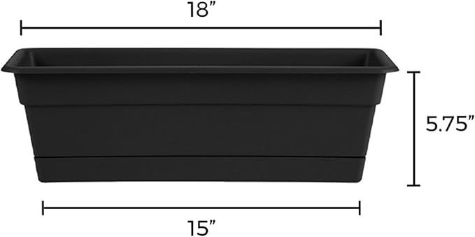 Bloem Dura Cotta 18" Black Resin Rectangle Window Box Planter with Saucer Tray for Indoor and Outdoor Gardening