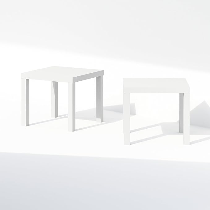 Furinno Classic Coffee Table Set of 2, Square Modern Coffee Table with Triple Thick Tabletop, Side Table with 4 Legs, for Living Room, Bedroom, Home Office, White