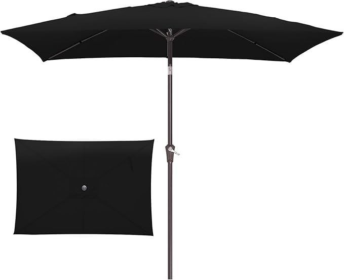 JEAREY 6.5x10 ft Rectangular Patio Umbrellas Outdoor Market Umbrella with Push Button Tilt and Crank, Rectangle Table Umbrella 6 Sturdy Ribs UV Protection for Pool Garden Backyard Deck, Black
