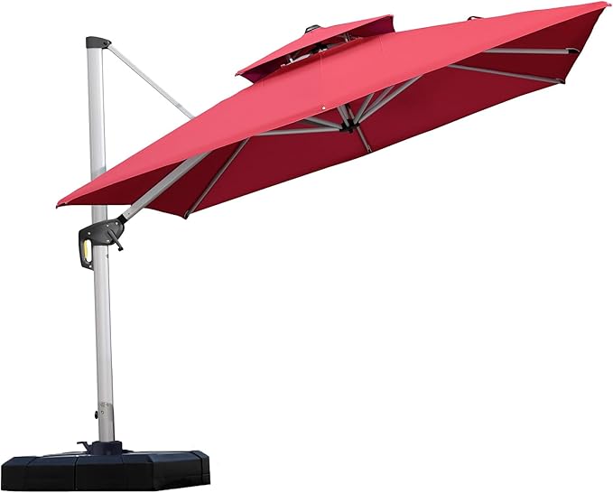 PURPLE LEAF Patio Umbrella 9ft Outdoor Square Umbrella Large Cantilever Umbrella Windproof Offset Heavy Duty Sun for Garden Deck Pool Patio, Terra
