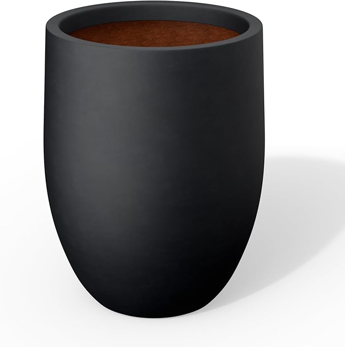 Kante 16.5 Inch Tall Concrete Planter, Large Indoor Outdoor Plant Pot with Drainage, Smooth Black Finish with Painted Interior, Ideal for Porch, Home, Garden, Patio