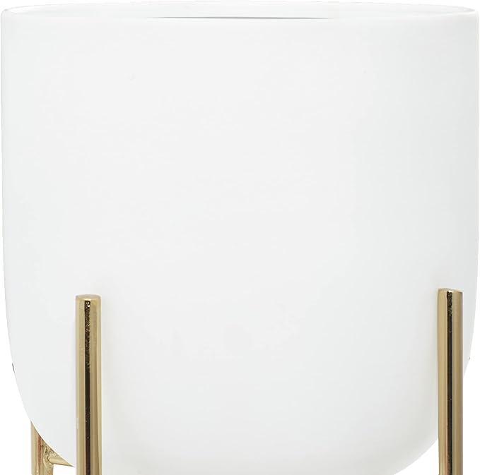 Deco 79 Metal Indoor Outdoor Planter Large Planter Pot with Removable Gold Stand, Set of 2 Planters 16", 13"H, White