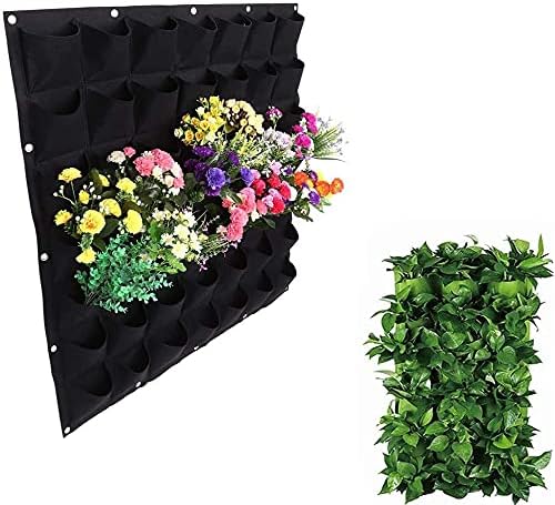 Hanging Planting Grow Bags, 49 Pockets Hanging Vertical Wall Planter Wall Mounted Grow Bag Outdoor Indoor Gardening Vertical Greening Flower Container, Planting Bags Storage Bags(1.0 m × 1.0 m, Black)