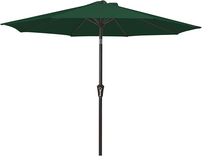 MEWAY 9ft Patio Umbrella Outdoor Table Umbrellas with Push Button Tilt and Crank, Market Umbrella 8 Sturdy Ribs for Deck, Garden, Pool and Backyard, Dark Green