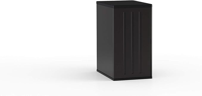 Suncast Heavy-Duty Resin Outdoor Storage Cabinet, 30" W x 20.25" D x 36" H Dark Grey Base Garage Storage Cabinet with Lockable Doors and Metal Reinforced Shelves, Made in The USA