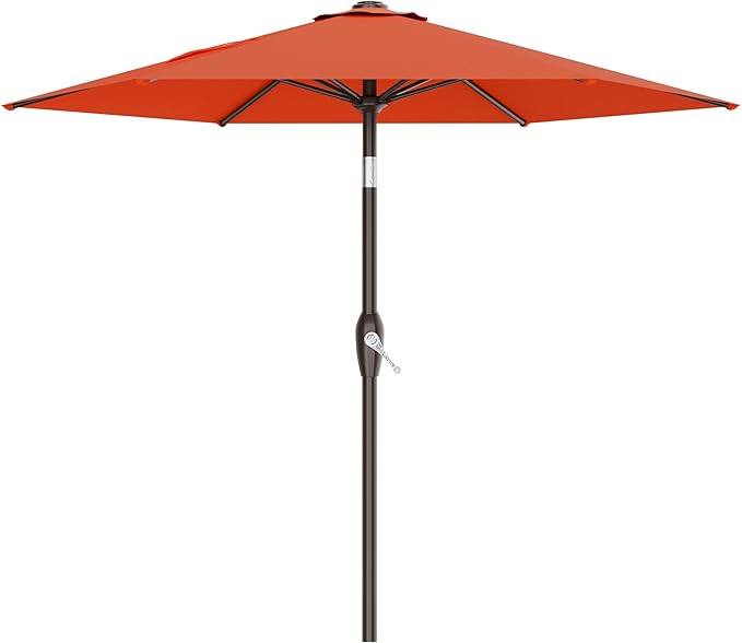 AreShark 7.5FT Patio Umbrella Table Market Umbrella with 6 Sturdy Ribs, Button Tilt/Crank, Heavy-Duty Outdoor Umbrellas for Pool, Deck, Garden and Backyard, Orange