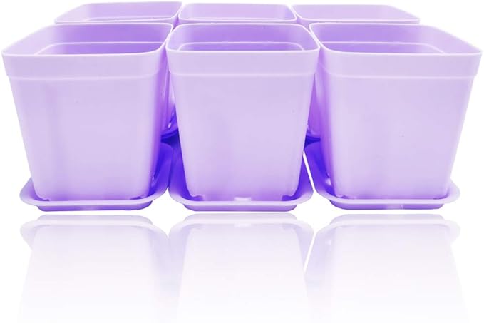 Anyumocz 24 Pack Plastic Square Nursery Pots 3 Inch Plastic Plant Pots,Flower Pot with Tray Saucer for Indoor Outdoor Garden Office Decor