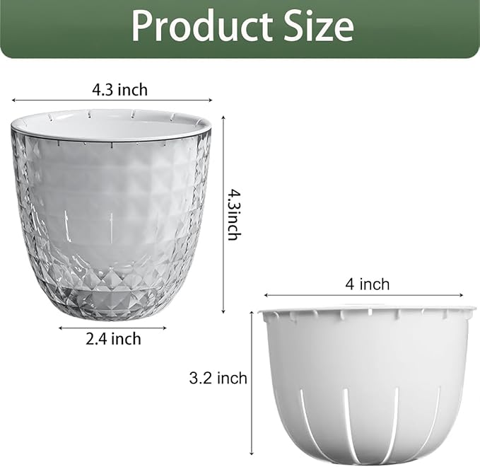 6 Pack 4 inch Self Watering Pots Planters for Indoor Plants, African Violets Pots with Wick Rope, Modern Plastic Nursery Pots for All House Plants,Flowers Succulents,Herbs,Cactus,Orchids