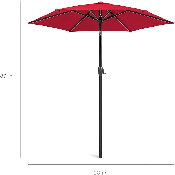 Best Choice Products 7.5ft Heavy-Duty Round Outdoor Market Table Patio Umbrella w/Steel Pole, Push Button Tilt, Easy Crank Lift - Red
